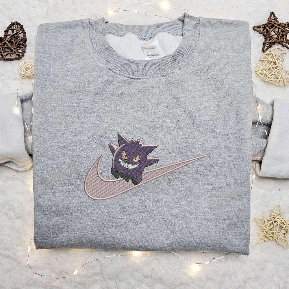 Gengar X Nike Swoosh , Anime Embroidered T-shirt Sweatshirt Hoodie, Inspired Anime Movie, Best Gift for Anime Fans