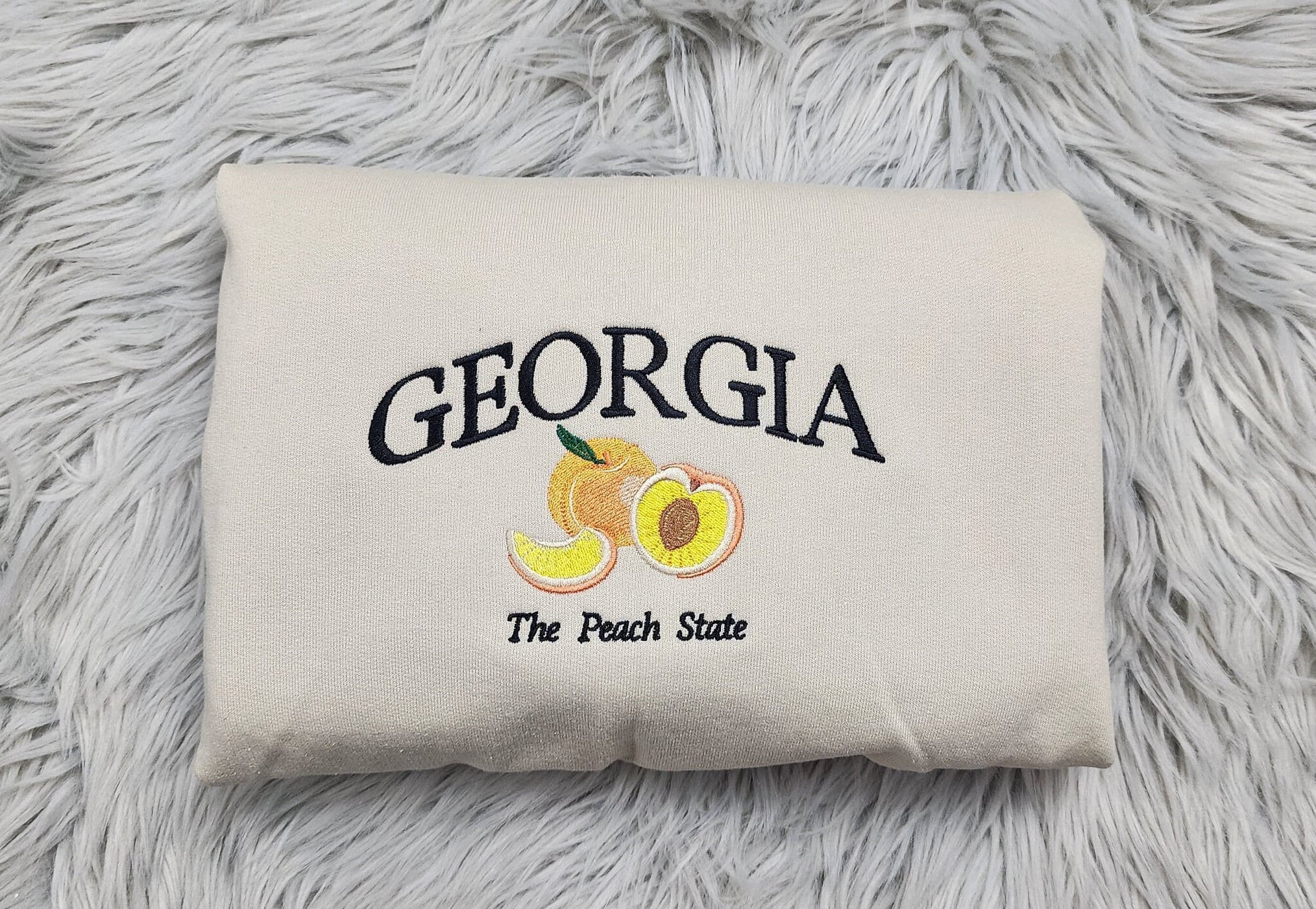 Georgia The Peach State Embroidered Crewneck - Georgia Crewneck - Crewneck T-Shirt - Sweatshirt - Hoodie