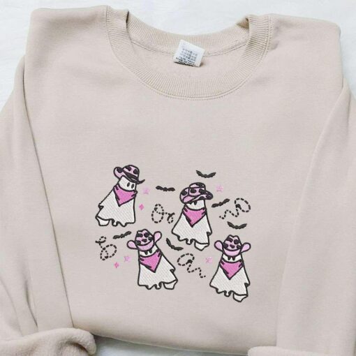 Ghost Cowboys Embroidered Sweatshirt Cute Halloween Embroidered Hoodie Best Halloween Gift Ideas