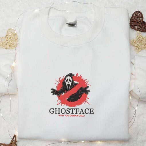 Ghost Face Who You Gonna Call Embroidered Hoodie Spirit Halloween T shirts Spooky Shirts