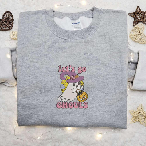 Ghost Lets Go Ghouls Embroidered Sweatshirt Cute Halloween Embroidered Hoodie Best Halloween Gift Ideas