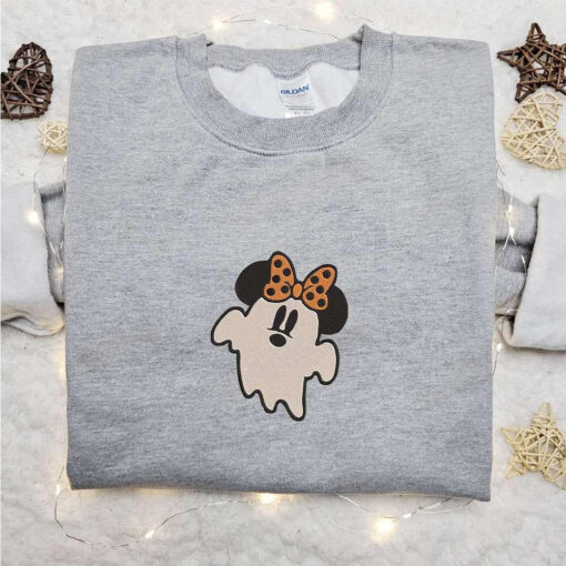 Ghost Minnie Mouse Embroidered Sweatshirt Disney Characters Embroidered Hoodie Best Halloween Gift Ideas