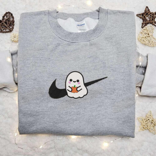Ghost Pumpkin x Swoosh Embroidered Sweatshirt Halloween Embroidered Shirt Best Halloween Gift Ideas for Family