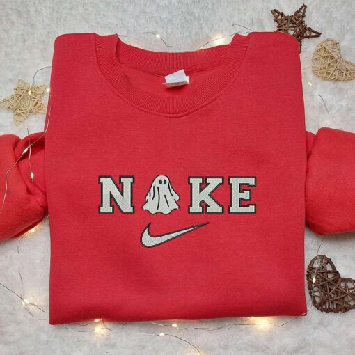 Ghost x Nike Swoosh Embroidered Shirt Halloween Embroidered Shirt Custom Nike Embroidered Shirt