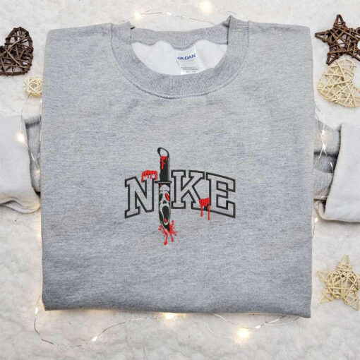 Ghostface Blade Knife x Nike Movie Embroidered Sweatshirt Halloween Embroidered Shirt Best Halloween Gift Ideas for Family