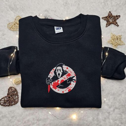 Ghostface Buster Embroidered Sweatshirt Horror Movie Embroidered Hoodie Best Halloween Gift Ideas