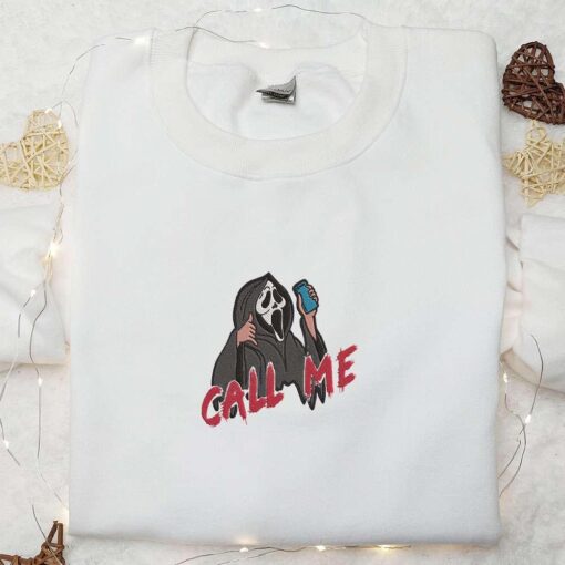 Ghostface Call Me Embroidered Shirt Scream Movie Embroidered Shirt Best Gift Ideas