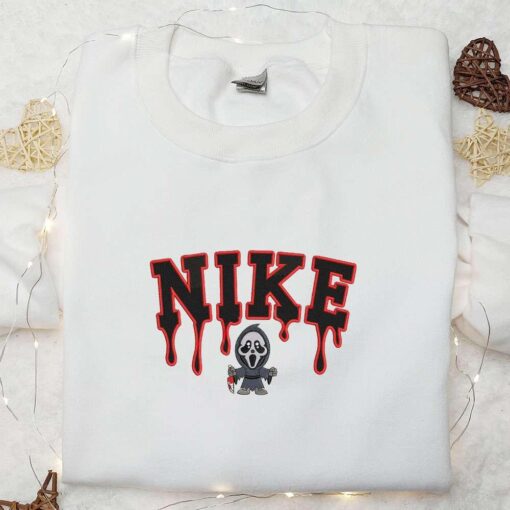 Ghostface Chibi x Nike Embroidered Shirt Horror Movie Embroidered Sweatshirt Halloween Embroidered Hoodie