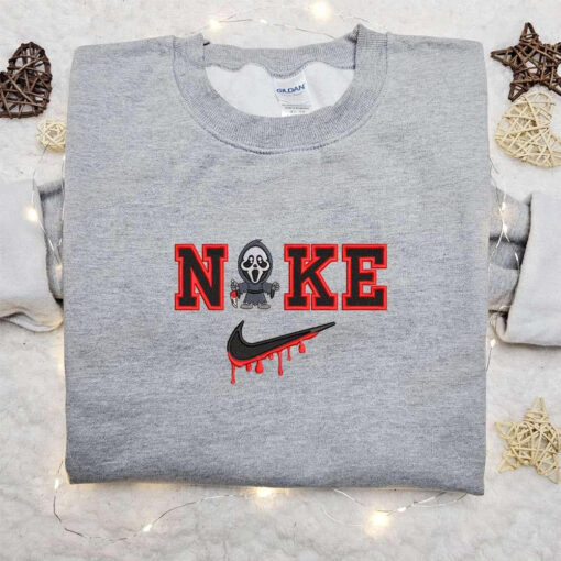 Ghostface Chibi x Nike Embroidered Shirt Horror Movie Embroidered Sweatshirt Halloween Embroidered Hoodie