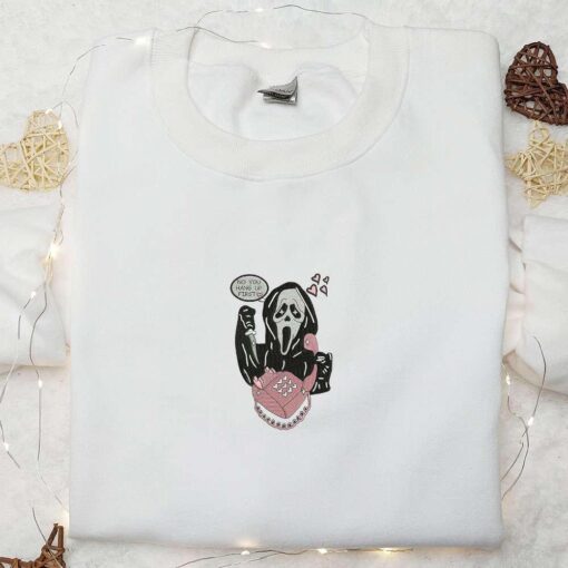 Ghostface No You Hang Up First Embroidered Sweatshirt Horror Movie Embroidered Hoodie Funny Halloween Embroidered Shirt