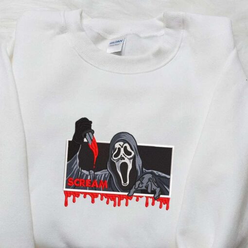 Ghostface Scream Embroidered Sweatshirt Spirit Halloween T shirts Spooky Shirts