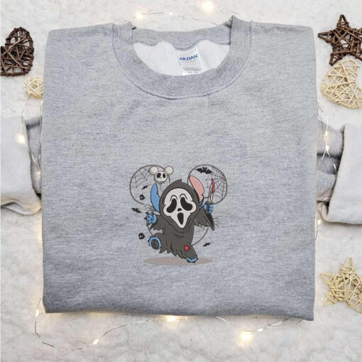 Ghostface Stitch Embroidered Sweatshirt Disney Characters Embroidered Hoodie Best Halloween Gift Ideas