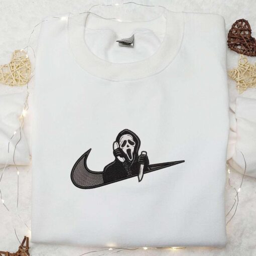 Ghostface x Nike Swoosh Embroidered Hoodie Nike Inspired Embroidered Shirt Best Halloween Gift Ideas