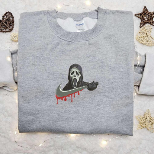 Ghostface x Swoosh Movie Embroidered Sweatshirt Halloween Embroidered Shirt Best Halloween Gift Ideas for Family