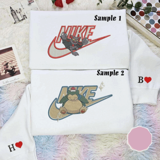 Glisco And Snorlax Pokemon Anime Embroidered Couples Shirts, Best Gift for Anime Fans
