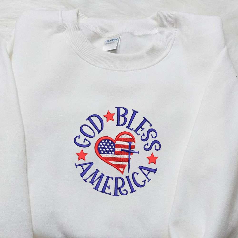God Bless America Embroidered Shirt National Day Gifts Best Patriotic Shirts