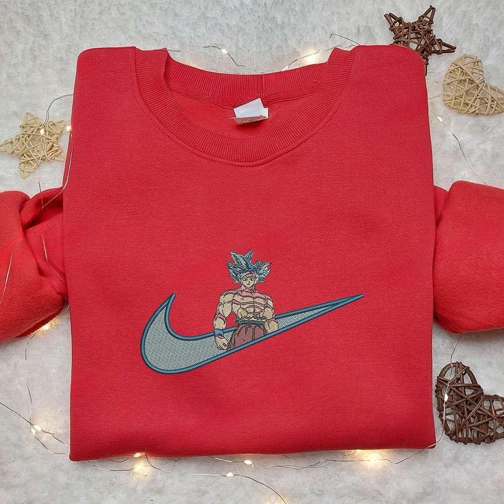 Goku Ultra Instinct X Nike Swoosh , Anime Embroidered T-shirt Sweatshirt Hoodie, Inspired Anime Movie, Best Gift for Anime Fans
