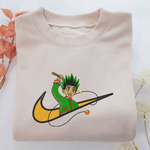Gon Freecss Swoosh Nike Embroidered Sweatshirt, Nike Movie Inspired, Best Gifts Idea For Him Her