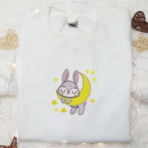 Goodnight Purple Bunny Embroidered Shirt Animal Sleep Embroidered Hoodie Best Gift For Kids