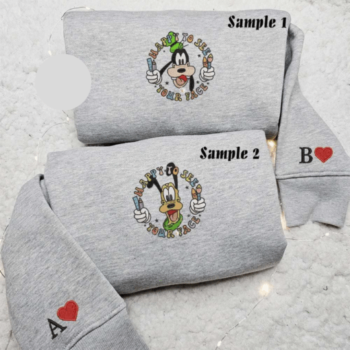 Goofy And Pluto Back To School Disney Characters Embroidered Couples Shirts