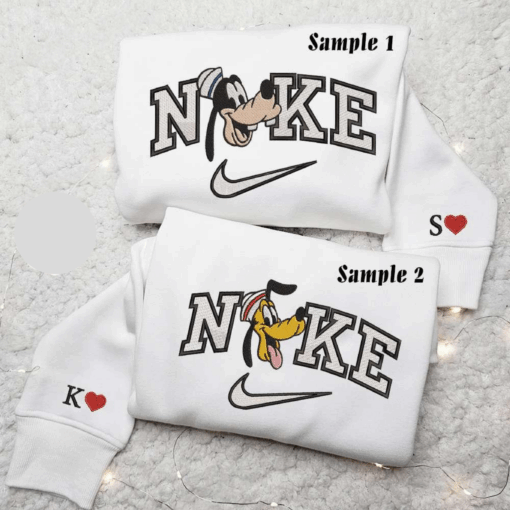 Goofy And Pluto Cruise x Nike Embroidered Couple Shirt Disney Characters Embroidered Shirt Nike Inspired Embroidered Hoodie