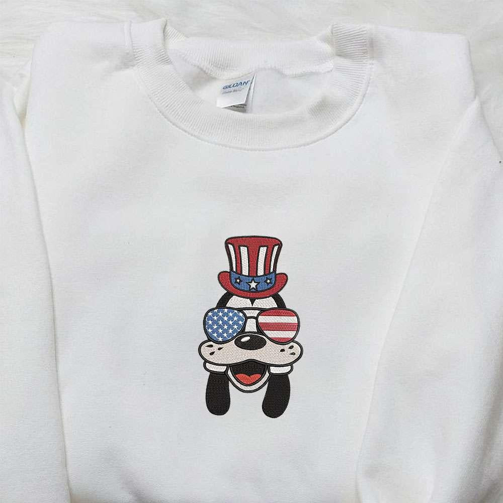 Goofy with American Glasses Embroidered Shirt Disney Embroidered Shirt Best Patriotic Shirts