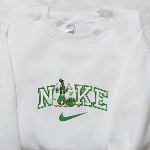 Goofy With Shamrock Gold Pot x Nike Embroidered Shirt Disney Characters Embroidered Shirt Saint Patricks Day Embroidered Hoodie