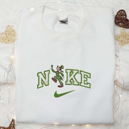 Goofy With Shamrock x Nike Embroidered Shirt Disney Characters Embroidered Shirt Saint Patricks Day Embroidered Hoodie