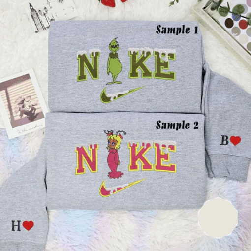 Grinch And Cindy Lou Christmas Embroidered Couples Shirts