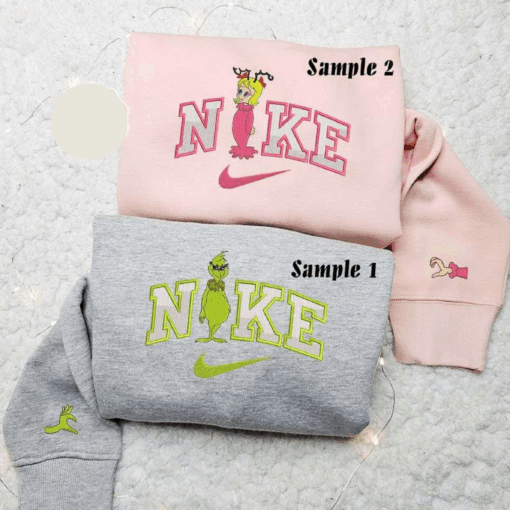 Grinch And Cindy Lou Christmas Embroidered Couples Shirts