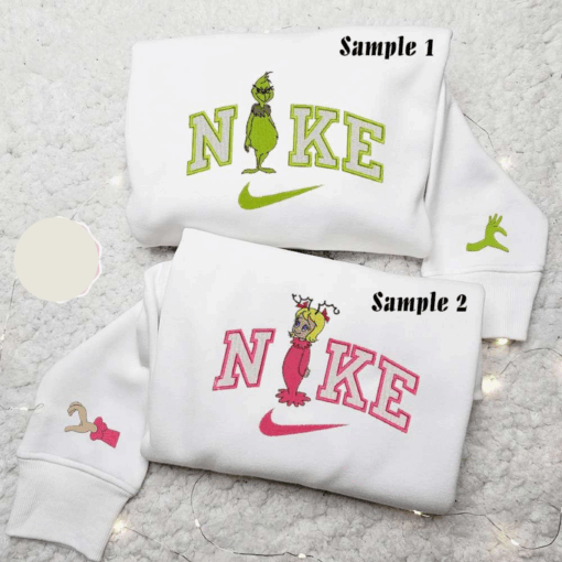 Grinch And Cindy Lou X Nike Couple Embroidered Shirt Christmas Embroidered Hoodie Nike Inspired Embroidered Sweatshirt 1