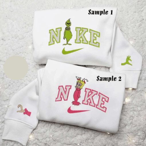 Grinch And Cindy Lou x Nike Couple Embroidered Shirt Christmas Embroidered Hoodie Nike Inspired Embroidered Sweatshirt