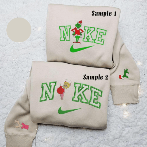 Grinch And Cindy Lou x Nike Couple Embroidered Shirt Christmas Embroidered Hoodie Nike Inspired Embroidered Sweatshirt