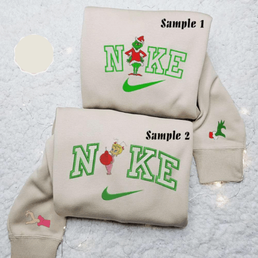 Grinch And Cindy Lou X Nike Couple Embroidered Shirt Christmas Embroidered Hoodie Nike Inspired Embroidered Sweatshirt