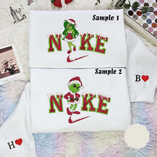 Grinch And Mrs Grinch Flirty Christmas Embroidered Couples Shirts