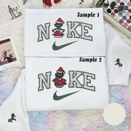 Grinch And Mrs Grinch Xmas Embroidered Shirts Christmas Embroidered Couples Shirts