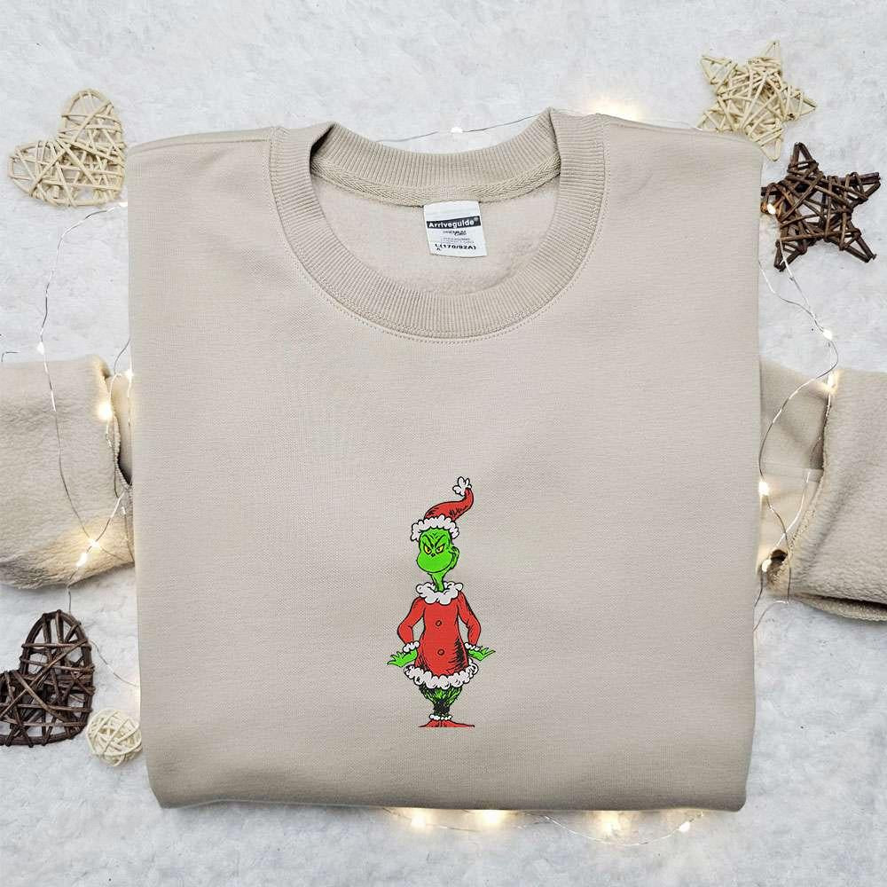 Grinch Christmas Stand Embroidered Hoodie Movie Christmas Embroidered T shirt Best Christmas Gift Ideas