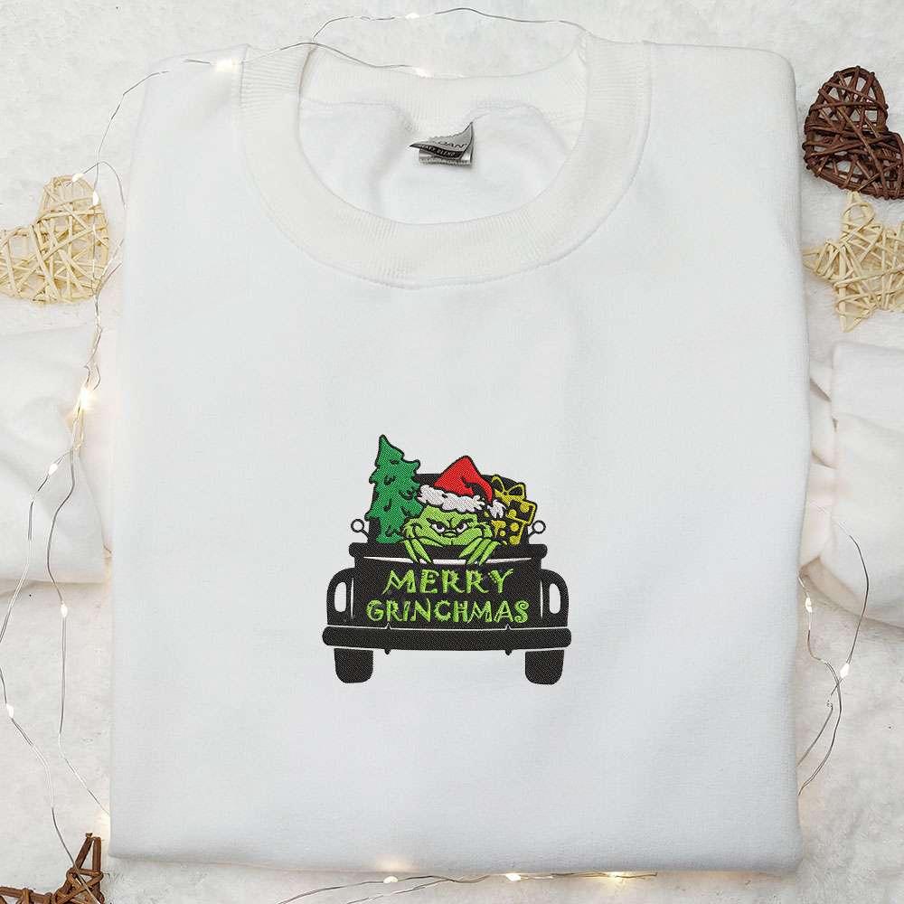 Grinch Christmas Truck Embroidered Shirt Christmas Embroidered Hoodie Best Christmas Gift Ideas
