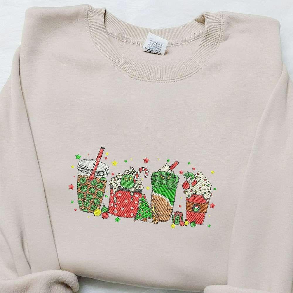 Grinch Coffee Latte Embroidered Shirt Christmas Embroidered Hoodie Best Gifts For Family