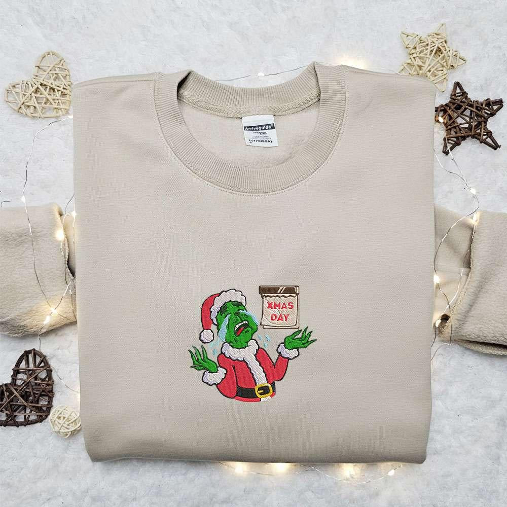 Grinch Cry Xmas Day Embroidered Hoodie Christmas Embroidered Hoodie Best Christmas Gift Ideas