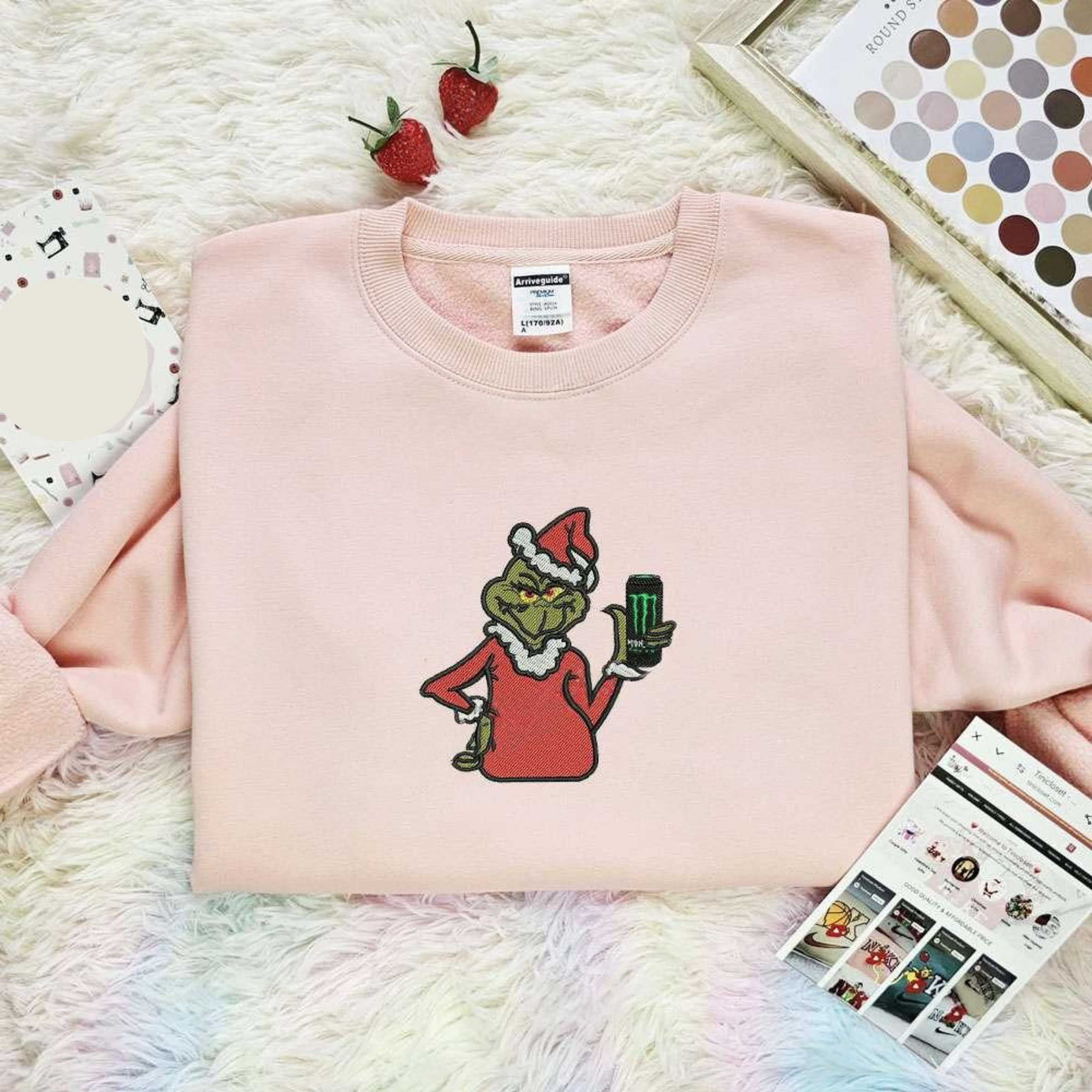 Grinch Drinking Monster Christmas Embroidered Shirt, Best Christmas Gift Ideas For Family