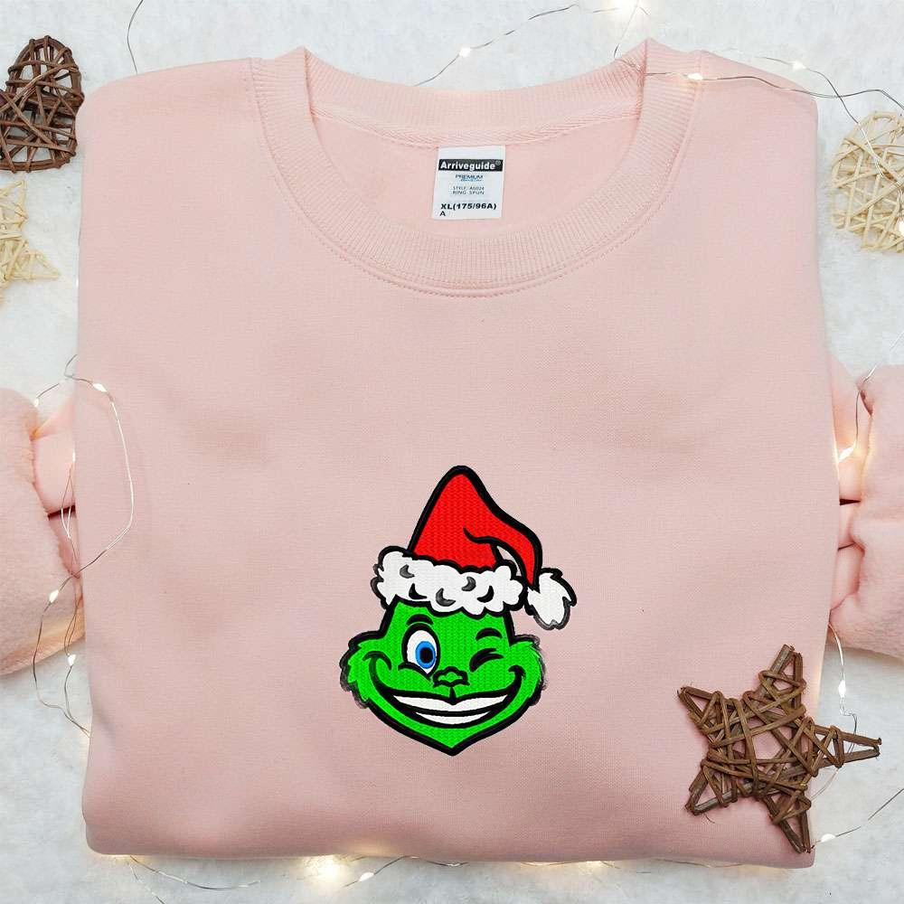 Grinch Face Christmas Embroidered Hoodie Christmas Embroidered Hoodie Best Christmas Gift Ideas For Family