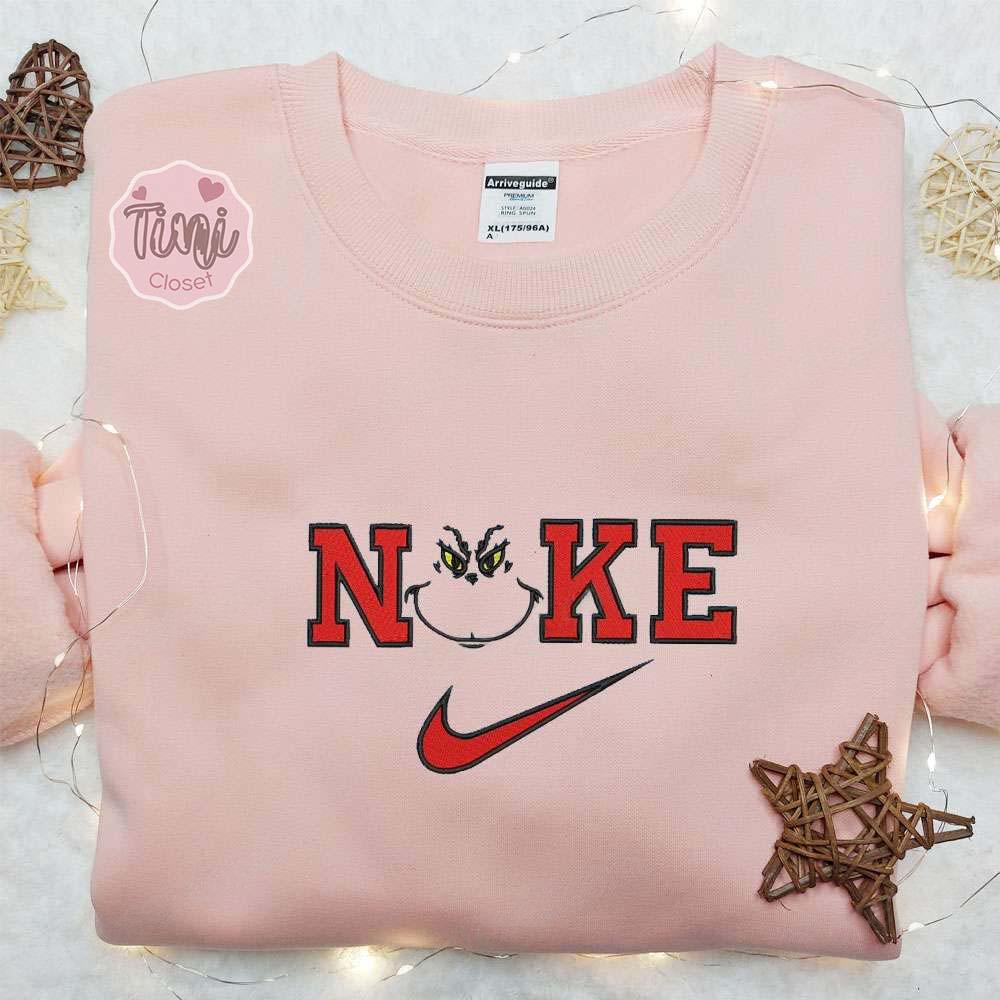Grinch Face Line Christmas Embroidered Shirt