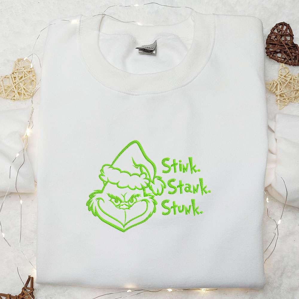 Grinch Face Stink Stank Stunk Embroidered Hoodie Movie Christmas Embroidered Sweatshirt Best Gift Ideas For Family