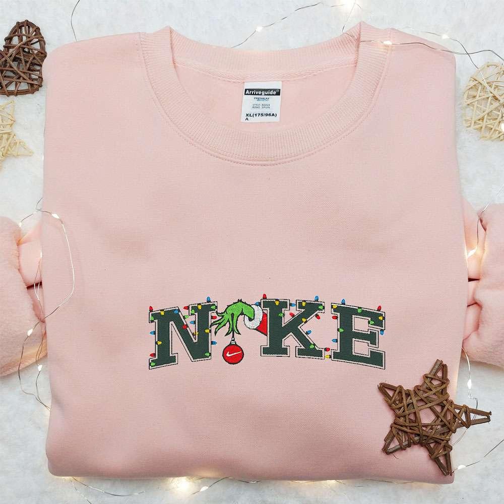 Grinch Hand Christmas X Nike Embroidered Sweatshirt Nike Inspired Embroidered Hoodie Best Christmas Gift Ideas 1