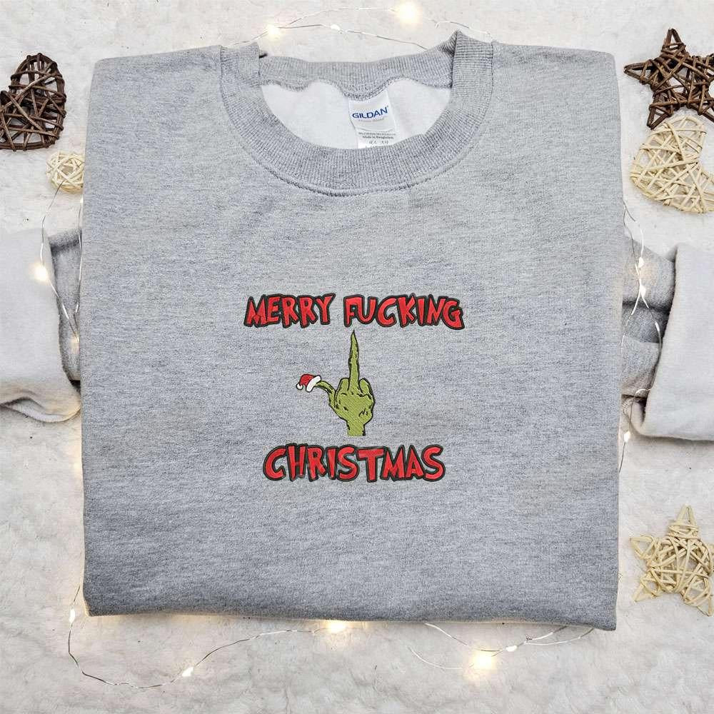 Grinch Hand Merry Christmas X Nike Christmas Embroidered Sweatshirt Movie Embroidered Shirt Best Christmas Gift Ideas