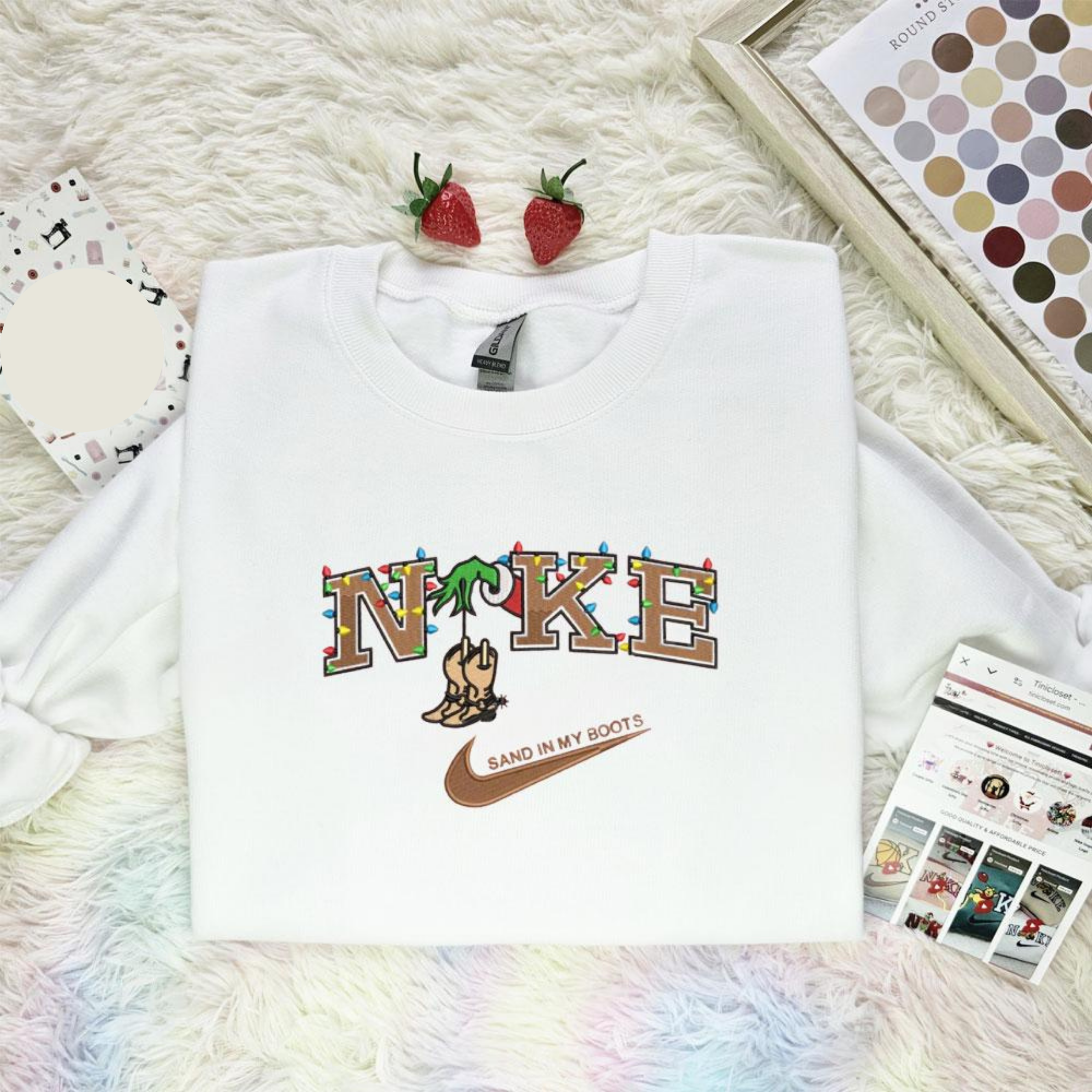 Grinch Hand Sand In My Boots Christmas Embroidered Shirts, Best Christmas Gift Ideas For Family