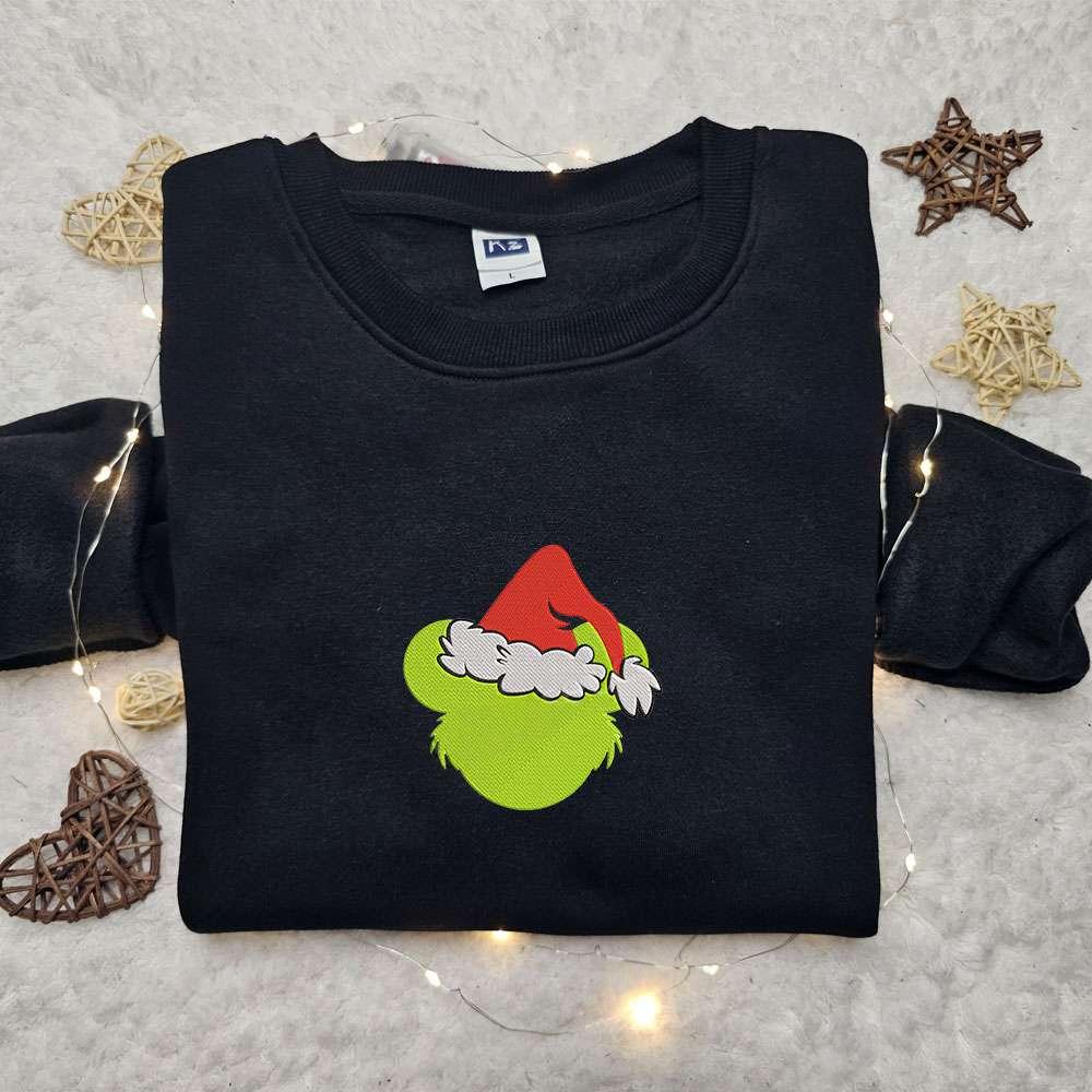 Grinch Head Silhouette Christmas Embroidered Shirt Christmas Embroidered Shirt Best Christmas Gift Ideas