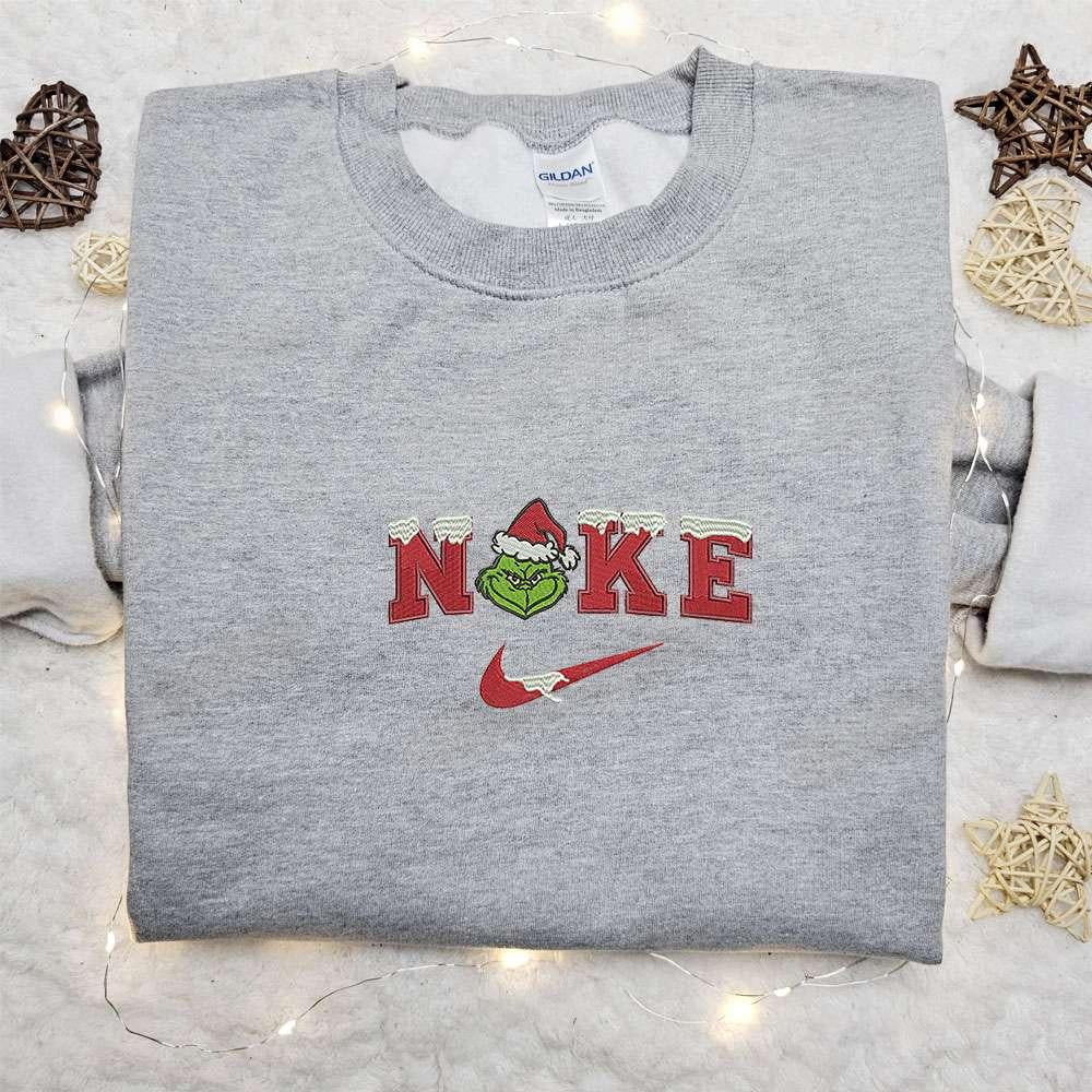 Grinch Head Snow X Nike Embroidered Shirt Christmas Embroidered Sweatshirt Best Gifts For Family