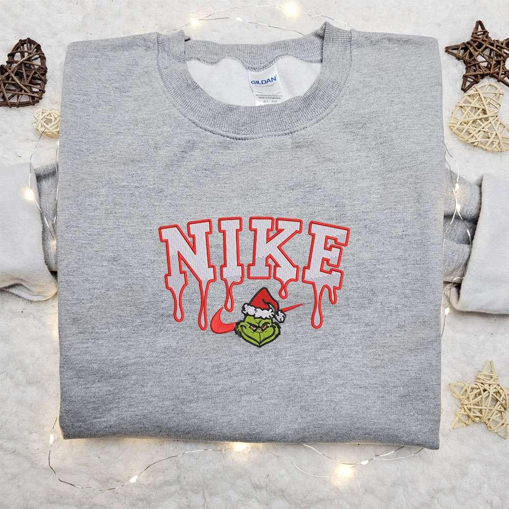 Grinch Head X Nike Embroidered Shirt Christmas Embroidered Sweatshirt Best Gifts For Family 1